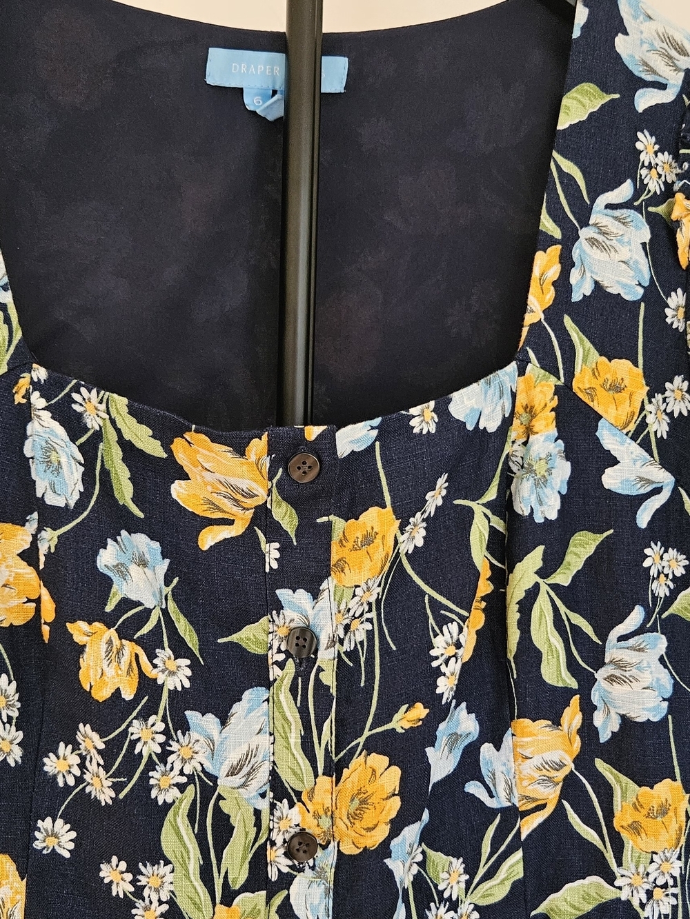 Draper James Floral Linen Square Neck Dress with Pockets Size 6 - Picture 9 of 16